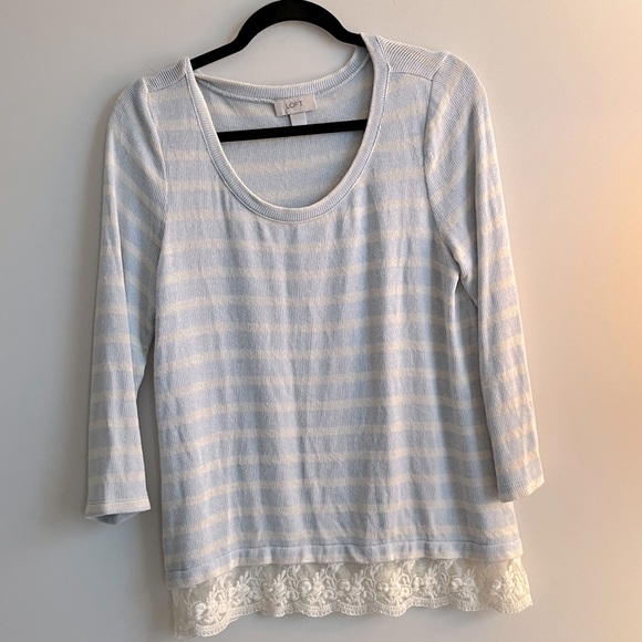 LOFT Stripe sweater with lace trim size Medium - Picture 3 of 11